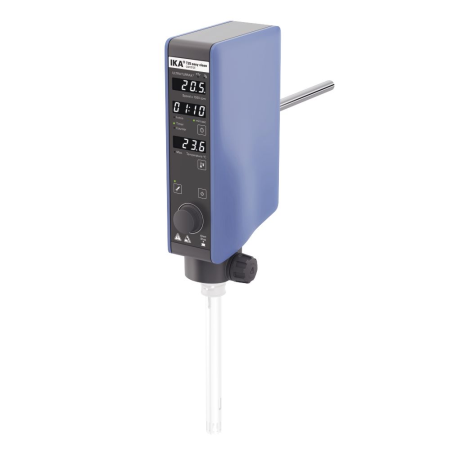 Homogeniser IKA T 25 easy clean control ULTRA-TURRAX, dispering, 500 watts, volume range 1 to 2000 milliitres, maximum speed 25000 rpm, with continous temperature measurement, programmable, probe and stand not included, suitable for life science, food safety, food and beverage R&D, pharmaceutical, cosmetic, liquid industrial and environment and water treatment applications. Accessories are interchangeable between manufacturers range, displays real time RPM, standard probe warranty 24 months.